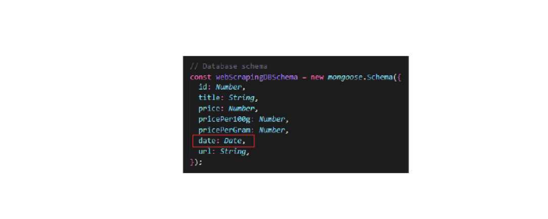 screen of my vscode showing the schema of my webscraper database